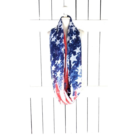 USA flag stars and stripes oversized tie dye gauzy patriotic infinity scarf - Picture 3 of 3